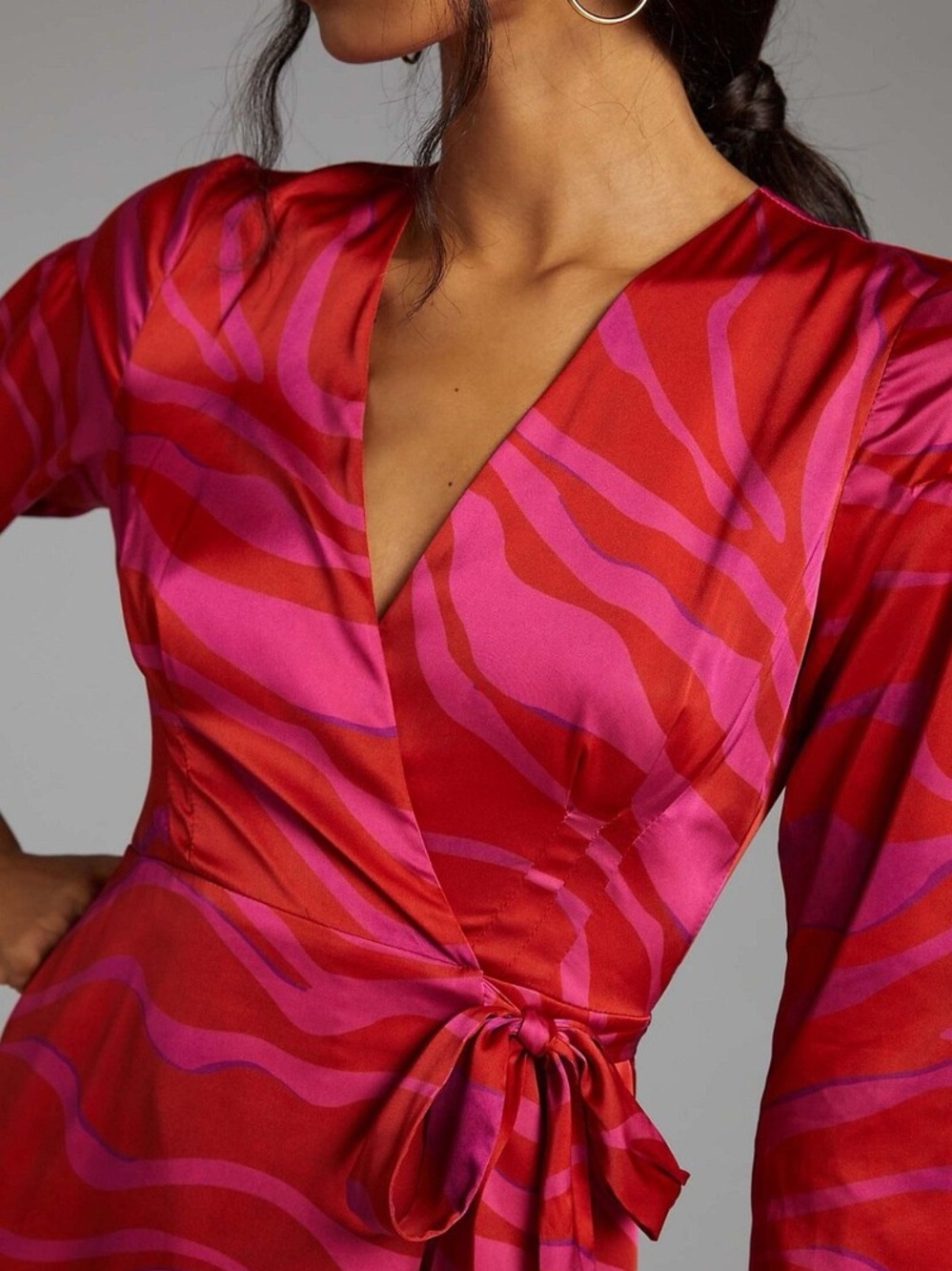 Hutch Pink and Red Wrap Maxi Dress with Side Slit - Picture 2 of 7